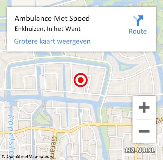 Locatie op kaart van de 112 melding: Ambulance Met Spoed Naar Enkhuizen, In het Want op 3 maart 2022 17:07