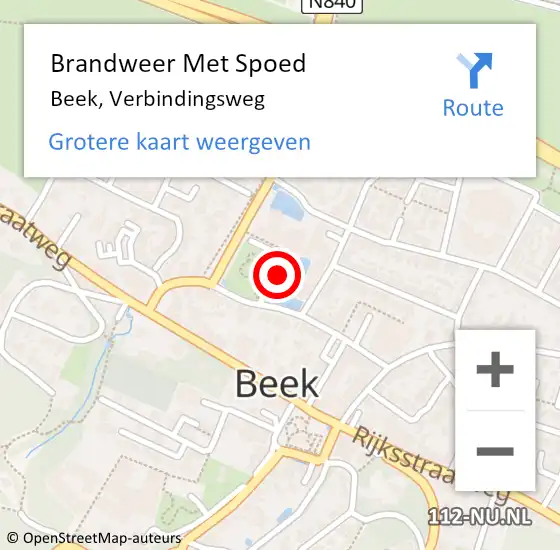 Locatie op kaart van de 112 melding: Brandweer Met Spoed Naar Beek, Verbindingsweg op 3 maart 2022 17:19