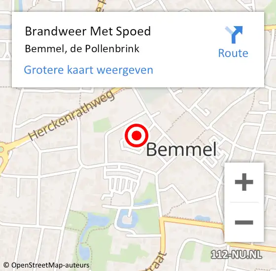 Locatie op kaart van de 112 melding: Brandweer Met Spoed Naar Bemmel, de Pollenbrink op 3 maart 2022 17:38