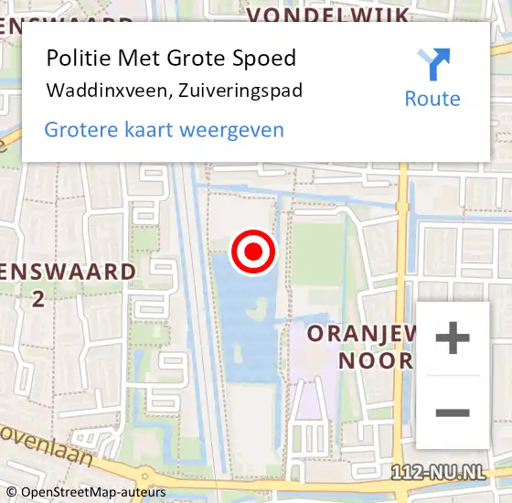 Locatie op kaart van de 112 melding: Politie Met Grote Spoed Naar Waddinxveen, Zuiveringspad op 3 maart 2022 17:44