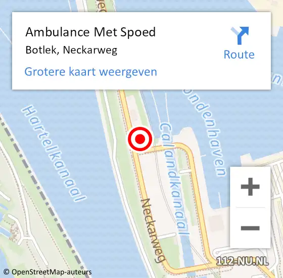 Locatie op kaart van de 112 melding: Ambulance Met Spoed Naar Botlek, Neckarweg op 3 maart 2022 18:09