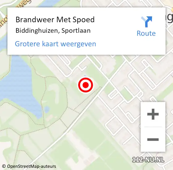 Locatie op kaart van de 112 melding: Brandweer Met Spoed Naar Biddinghuizen, Sportlaan op 3 maart 2022 18:28
