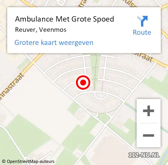 Locatie op kaart van de 112 melding: Ambulance Met Grote Spoed Naar Reuver, Veenmos op 10 juli 2014 07:55