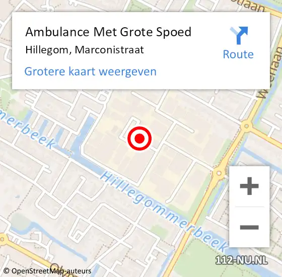 Locatie op kaart van de 112 melding: Ambulance Met Grote Spoed Naar Hillegom, Marconistraat op 3 maart 2022 18:46