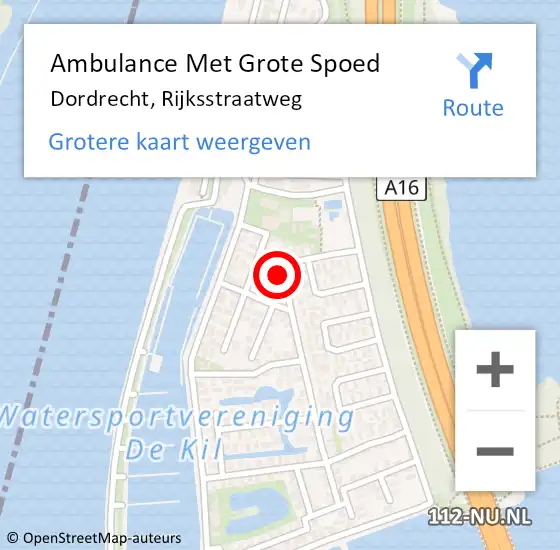 Locatie op kaart van de 112 melding: Ambulance Met Grote Spoed Naar Dordrecht, Rijksstraatweg op 3 maart 2022 19:23