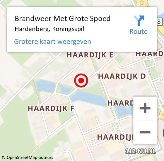 Locatie op kaart van de 112 melding: Brandweer Met Grote Spoed Naar Hardenberg, Koningsspil op 3 maart 2022 19:25