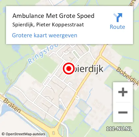 Locatie op kaart van de 112 melding: Ambulance Met Grote Spoed Naar Spierdijk, Pieter Koppesstraat op 3 maart 2022 20:16