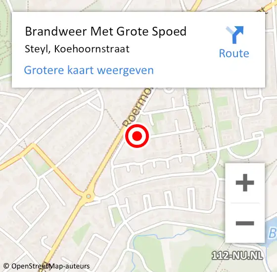 Locatie op kaart van de 112 melding: Brandweer Met Grote Spoed Naar Steyl, Koehoornstraat op 3 maart 2022 21:02