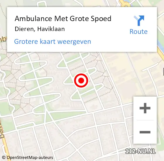 Locatie op kaart van de 112 melding: Ambulance Met Grote Spoed Naar Dieren, Haviklaan op 3 maart 2022 21:07