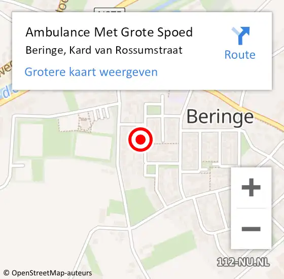 Locatie op kaart van de 112 melding: Ambulance Met Grote Spoed Naar Beringe, Kard van Rossumstraat op 10 juli 2014 08:12