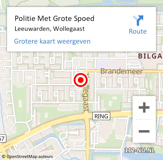 Locatie op kaart van de 112 melding: Politie Met Grote Spoed Naar Leeuwarden, Wollegaast op 3 maart 2022 21:53