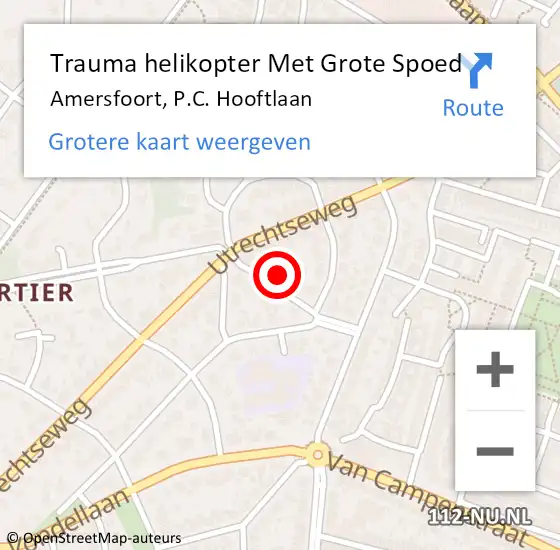 Locatie op kaart van de 112 melding: Trauma helikopter Met Grote Spoed Naar Amersfoort, P.C. Hooftlaan op 3 maart 2022 22:00