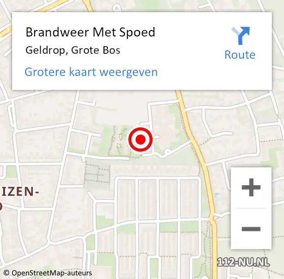 Locatie op kaart van de 112 melding: Brandweer Met Spoed Naar Geldrop, Grote Bos op 3 maart 2022 22:19