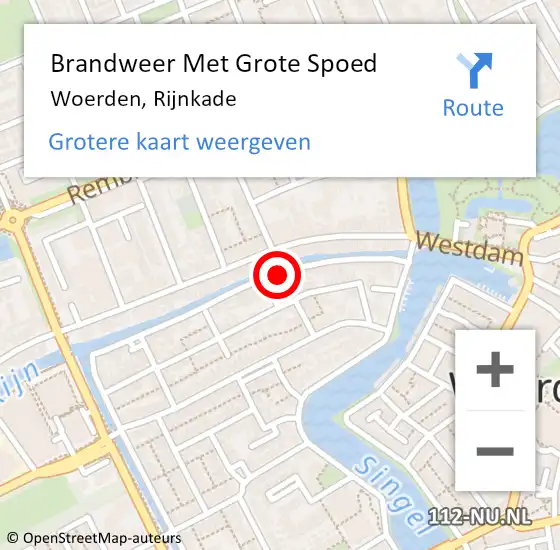 Locatie op kaart van de 112 melding: Brandweer Met Grote Spoed Naar Woerden, Rijnkade op 3 maart 2022 23:35