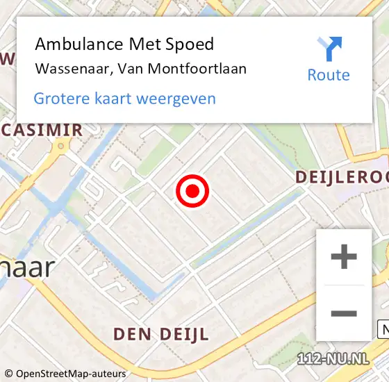 Locatie op kaart van de 112 melding: Ambulance Met Spoed Naar Wassenaar, Van Montfoortlaan op 3 maart 2022 23:39