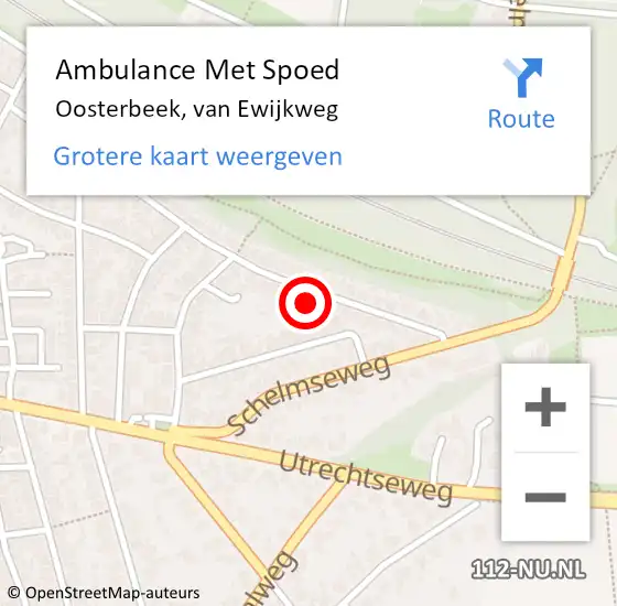 Locatie op kaart van de 112 melding: Ambulance Met Spoed Naar Oosterbeek, van Ewijkweg op 4 maart 2022 00:03