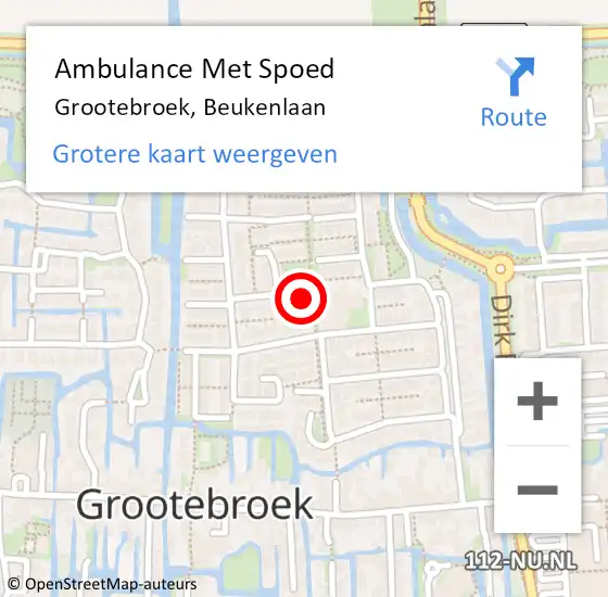 Locatie op kaart van de 112 melding: Ambulance Met Spoed Naar Grootebroek, Beukenlaan op 4 maart 2022 00:03