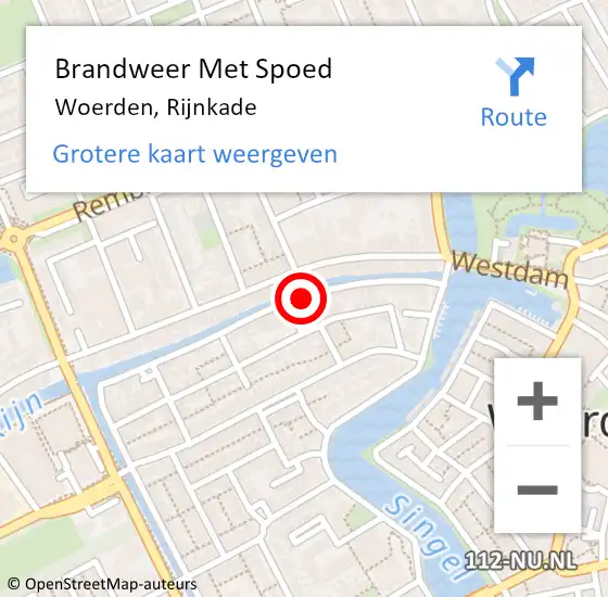 Locatie op kaart van de 112 melding: Brandweer Met Spoed Naar Woerden, Rijnkade op 4 maart 2022 00:45