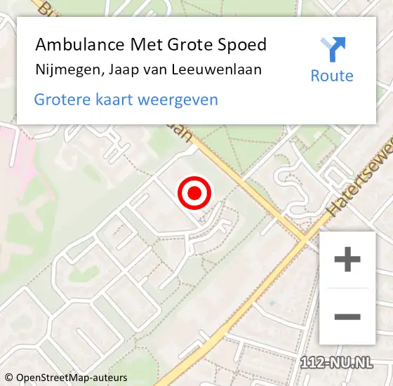 Locatie op kaart van de 112 melding: Ambulance Met Grote Spoed Naar Nijmegen, Jaap van Leeuwenlaan op 4 maart 2022 01:53