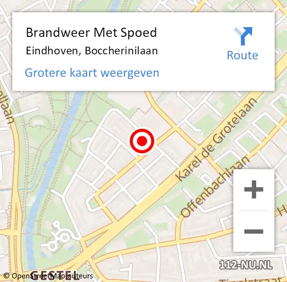 Locatie op kaart van de 112 melding: Brandweer Met Spoed Naar Eindhoven, Boccherinilaan op 4 maart 2022 01:55