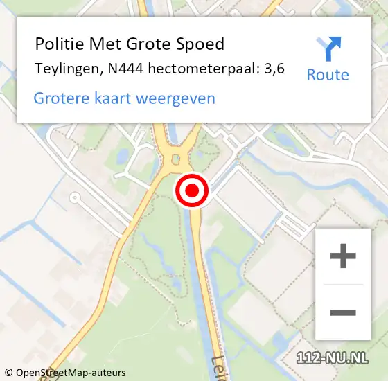 Locatie op kaart van de 112 melding: Politie Met Grote Spoed Naar Teylingen, N444 hectometerpaal: 3,6 op 4 maart 2022 03:54