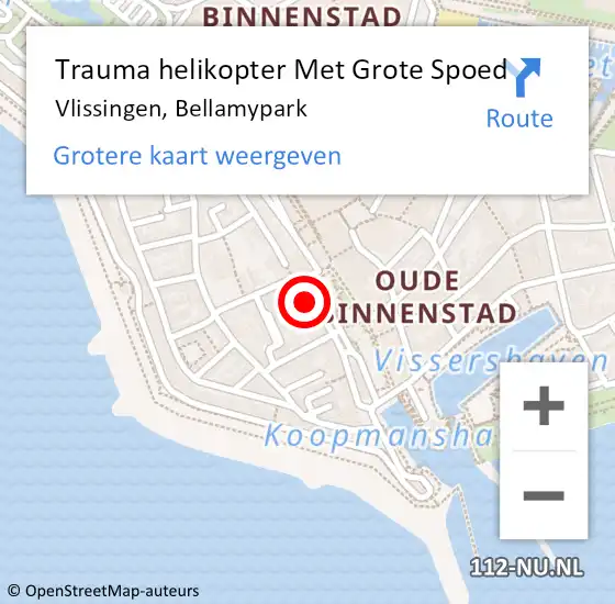 Locatie op kaart van de 112 melding: Trauma helikopter Met Grote Spoed Naar Vlissingen, Bellamypark op 4 maart 2022 05:07