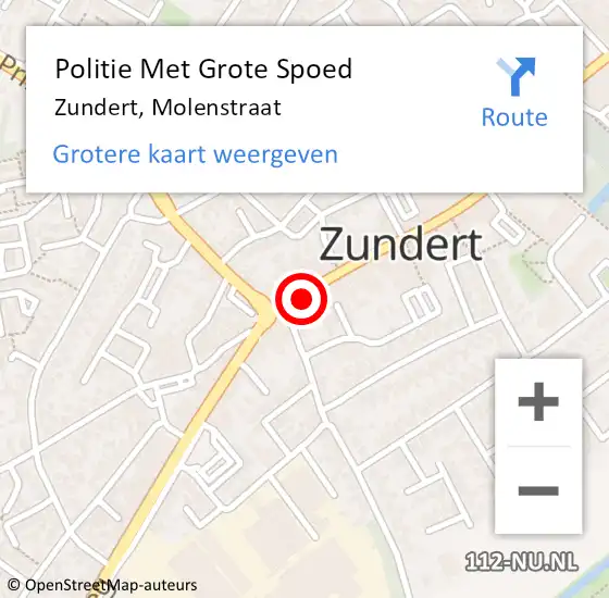 Locatie op kaart van de 112 melding: Politie Met Grote Spoed Naar Zundert, Molenstraat op 4 maart 2022 05:57