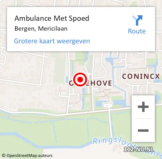 Locatie op kaart van de 112 melding: Ambulance Met Spoed Naar Bergen, Mericilaan op 4 maart 2022 07:17