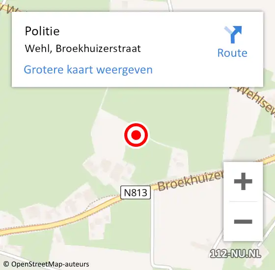 Locatie op kaart van de 112 melding: Politie Wehl, Broekhuizerstraat op 4 maart 2022 08:09