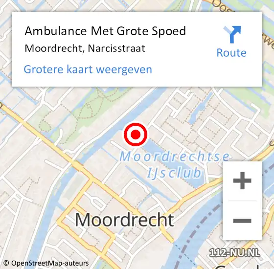 Locatie op kaart van de 112 melding: Ambulance Met Grote Spoed Naar Moordrecht, Narcisstraat op 4 maart 2022 08:45