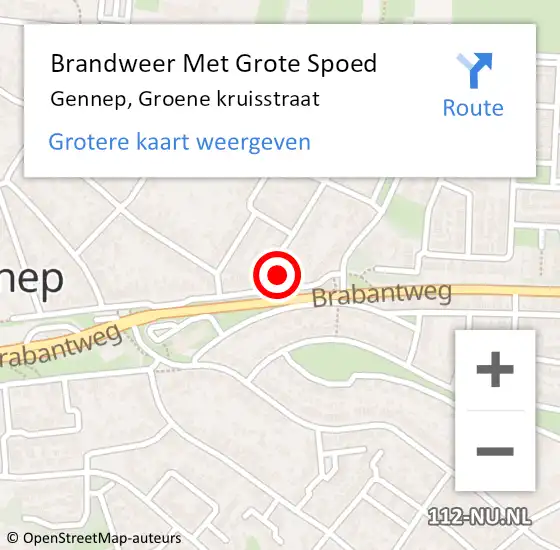 Locatie op kaart van de 112 melding: Brandweer Met Grote Spoed Naar Gennep, Groene kruisstraat op 4 maart 2022 08:56