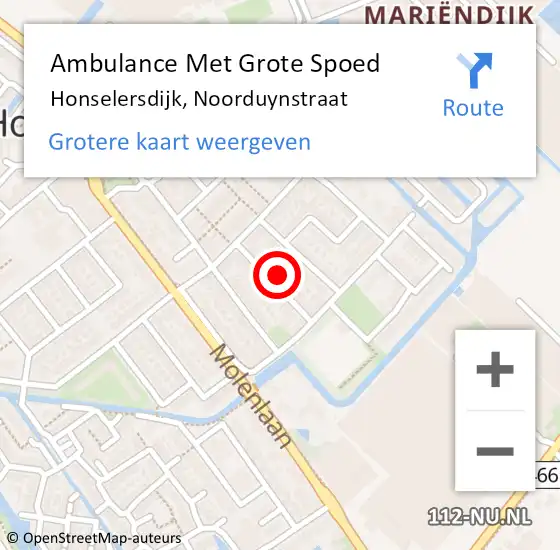 Locatie op kaart van de 112 melding: Ambulance Met Grote Spoed Naar Honselersdijk, Noorduynstraat op 4 maart 2022 08:59