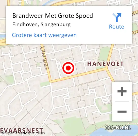 Locatie op kaart van de 112 melding: Brandweer Met Grote Spoed Naar Eindhoven, Slangenburg op 4 maart 2022 09:00