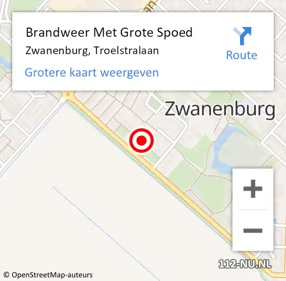 Locatie op kaart van de 112 melding: Brandweer Met Grote Spoed Naar Zwanenburg, Troelstralaan op 4 maart 2022 09:02