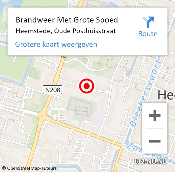 Locatie op kaart van de 112 melding: Brandweer Met Grote Spoed Naar Heemstede, Oude Posthuisstraat op 4 maart 2022 09:11