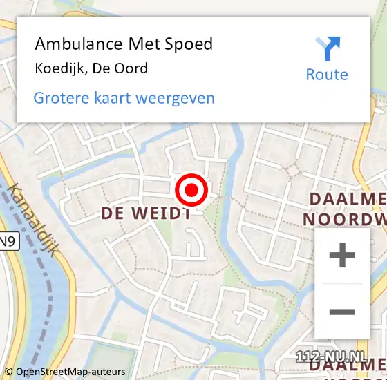 Locatie op kaart van de 112 melding: Ambulance Met Spoed Naar Koedijk, De Oord op 4 maart 2022 09:18
