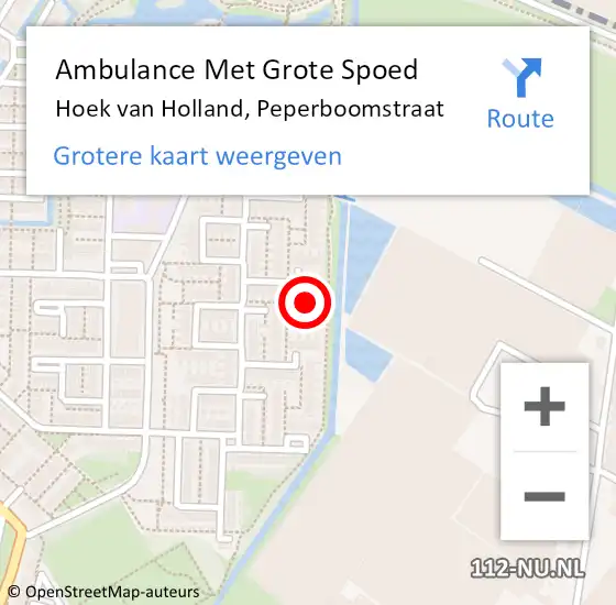 Locatie op kaart van de 112 melding: Ambulance Met Grote Spoed Naar Hoek van Holland, Peperboomstraat op 4 maart 2022 09:20