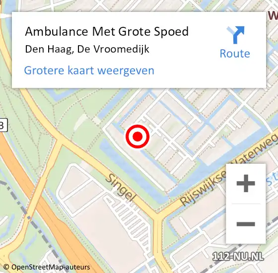 Locatie op kaart van de 112 melding: Ambulance Met Grote Spoed Naar Den Haag, De Vroomedijk op 4 maart 2022 09:23