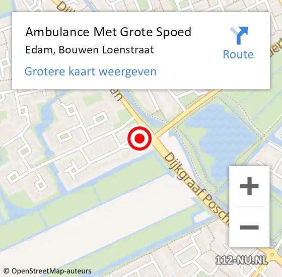 Locatie op kaart van de 112 melding: Ambulance Met Grote Spoed Naar Edam, Bouwen Loenstraat op 4 maart 2022 09:42