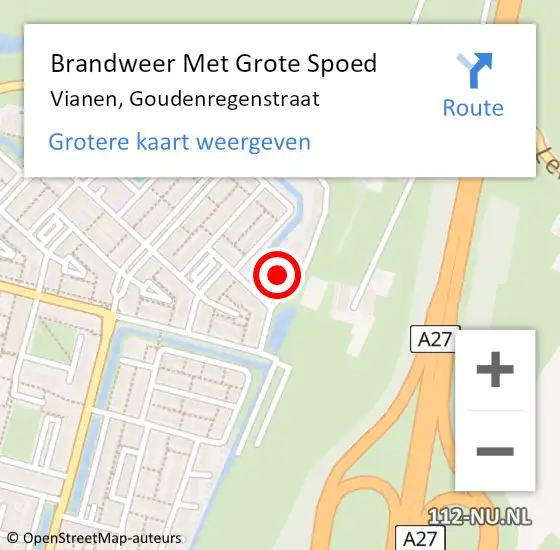 Locatie op kaart van de 112 melding: Brandweer Met Grote Spoed Naar Vianen, Goudenregenstraat op 4 maart 2022 09:50