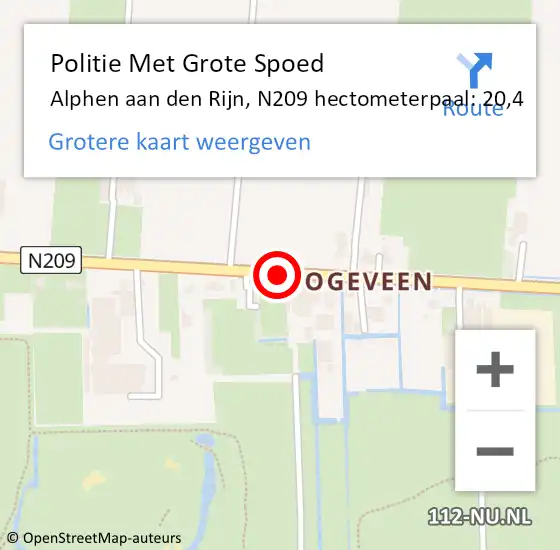 Locatie op kaart van de 112 melding: Politie Met Grote Spoed Naar Alphen aan den Rijn, N209 hectometerpaal: 20,4 op 4 maart 2022 09:57