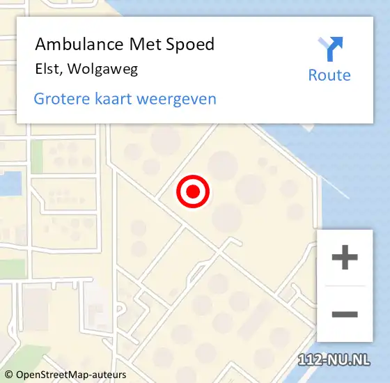 Locatie op kaart van de 112 melding: Ambulance Met Spoed Naar Elst, Wolgaweg op 4 maart 2022 10:08