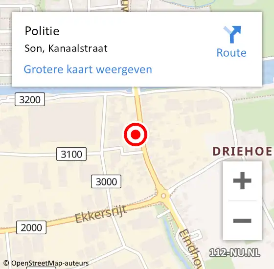 Locatie op kaart van de 112 melding: Politie Son, Kanaalstraat op 4 maart 2022 10:40