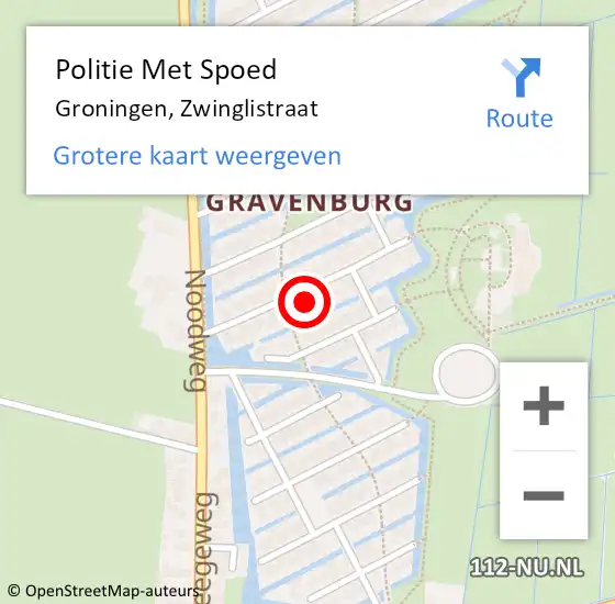 Locatie op kaart van de 112 melding: Politie Met Spoed Naar Groningen, Zwinglistraat op 4 maart 2022 11:03