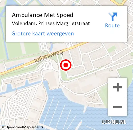 Locatie op kaart van de 112 melding: Ambulance Met Spoed Naar Volendam, Prinses Margrietstraat op 4 maart 2022 11:38