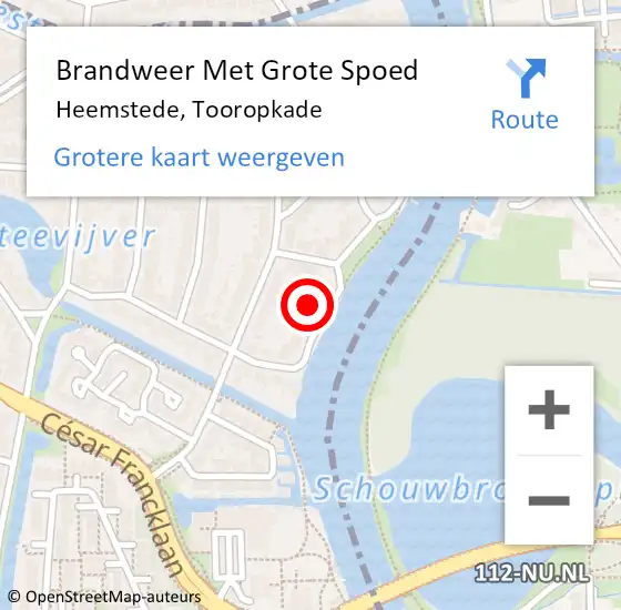 Locatie op kaart van de 112 melding: Brandweer Met Grote Spoed Naar Heemstede, Tooropkade op 4 maart 2022 11:39