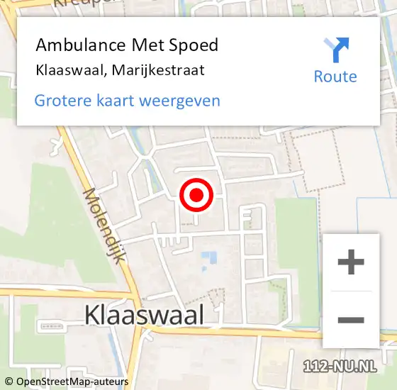 Locatie op kaart van de 112 melding: Ambulance Met Spoed Naar Klaaswaal, Marijkestraat op 4 maart 2022 12:08