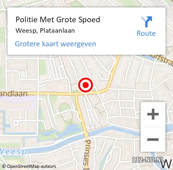 Locatie op kaart van de 112 melding: Politie Met Grote Spoed Naar Weesp, Plataanlaan op 4 maart 2022 12:12