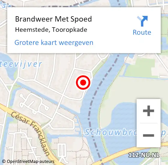 Locatie op kaart van de 112 melding: Brandweer Met Spoed Naar Heemstede, Tooropkade op 4 maart 2022 12:14