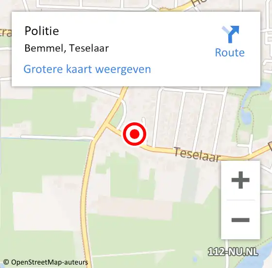 Locatie op kaart van de 112 melding: Politie Bemmel, Teselaar op 4 maart 2022 13:14